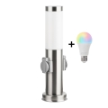 Brilagi - LED RGBW dimmbare Außenleuchte mit 2 Fassungen, 1xE27/9W/230V, 2700–6500K, IP44, 40 cm, mattchrom