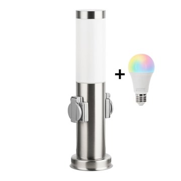Brilagi - LED RGBW dimmbare Außenleuchte mit 2 Fassungen, 1xE27/9W/230V, 2700–6500K, IP44, 40 cm, mattchrom