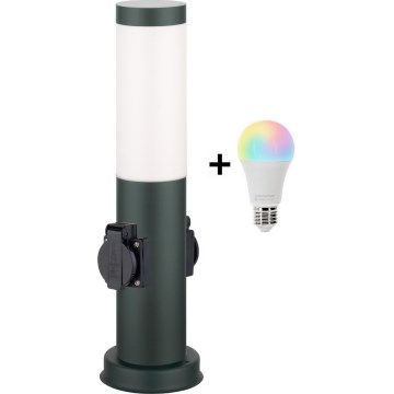 Brilagi - LED RGBW dimmbare Außenleuchte mit 2 Steckdosen 1xE27/15W/230V 2700-6500K IP44 40 cm Anthrazit