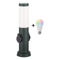 BRILAGI - LED RGBW dimmbare Außenleuchte mit 2 Steckdosen NOVA 1xE27/12W/230V 2700-6500K IP44 40 cm Anthrazit