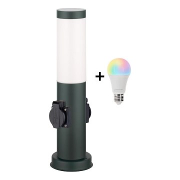 BRILAGI - LED RGBW dimmbare Außenleuchte mit 2 Steckdosen NOVA 1xE27/12W/230V 2700-6500K IP44 40 cm Anthrazit