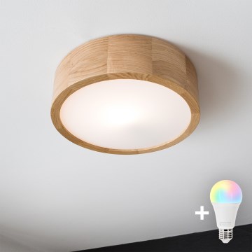 Brilagi - LED RGBW dimmbare Deckenleuchte CARVALHO 1xE27/9W/230V 2700-6500K Wi-Fi Eiche Ø 27,5 cm