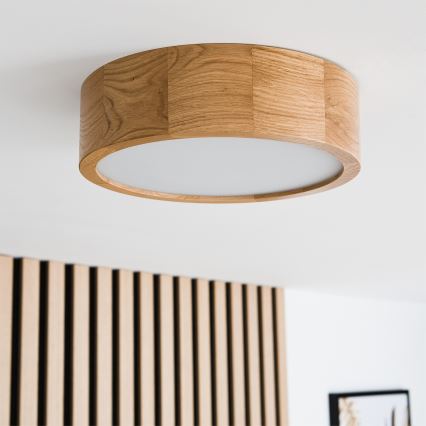 Brilagi - LED RGBW dimmbare Deckenleuchte CARVALHO 1xE27/9W/230V 2700-6500K Wi-Fi Eiche Ø 27,5 cm
