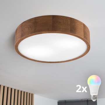 BRILAGI - LED RGBW dimmbare Deckenleuchte CARVALHO 2xE27/12W/230V 2700-6500K Eiche Ø 37,5 cm
