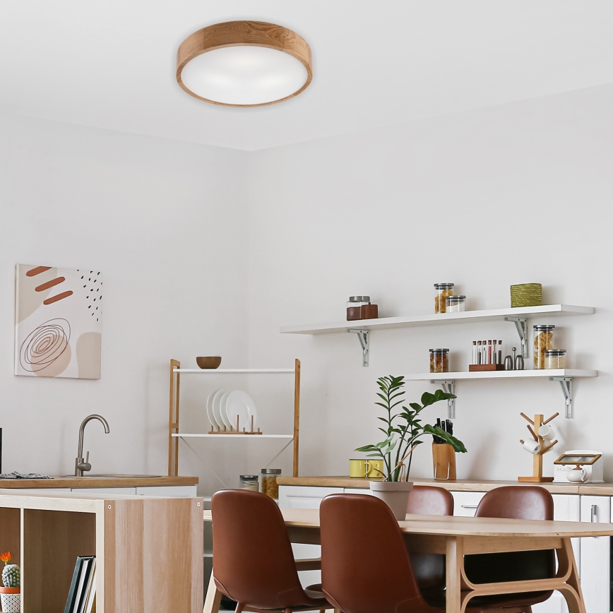 Brilagi - LED RGBW dimmbare Deckenleuchte CARVALHO 3xE27/15W/230V 2700-6500K Wi-Fi Eiche Ø 47,5 cm