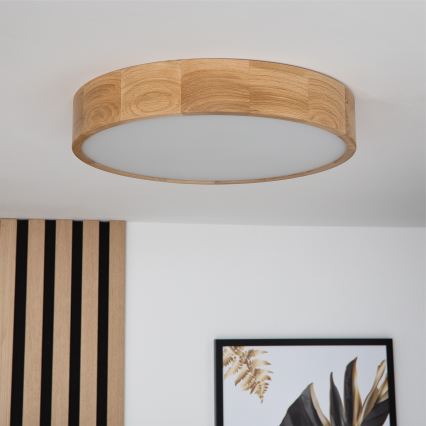 Brilagi - LED RGBW dimmbare Deckenleuchte CARVALHO 3xE27/9W/230V 2700-6500K Wi-Fi Eiche Ø 47,5 cm