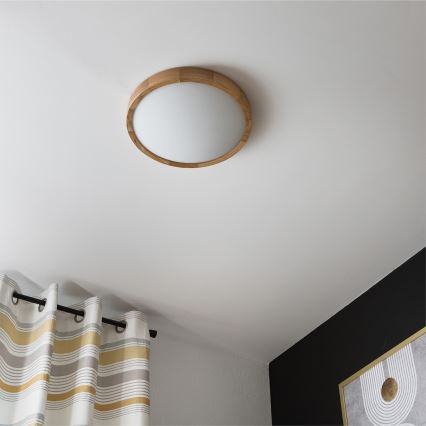 Brilagi - LED RGBW dimmbare Deckenleuchte CARVALHO SLIM 2xE27/15W/230V 2700-6500K Wi-Fi Eiche Ø 37 cm