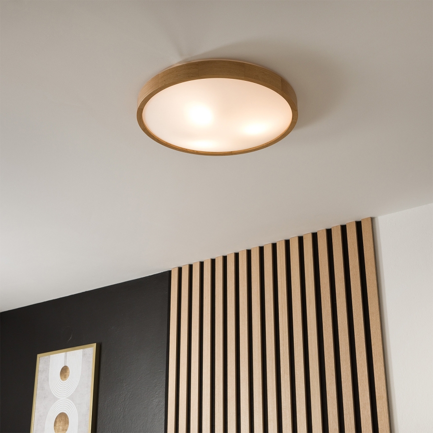 Brilagi - LED RGBW dimmbare Deckenleuchte CARVALHO SLIM 3xE27/9W/230V 2700-6500K Wi-Fi Eiche Ø 47 cm