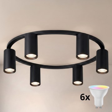 Brilagi - LED RGBW dimmbare Deckenleuchte SELE 6xGU10/6,5W/230V 2700-6500K schwarz + Fernbedienung