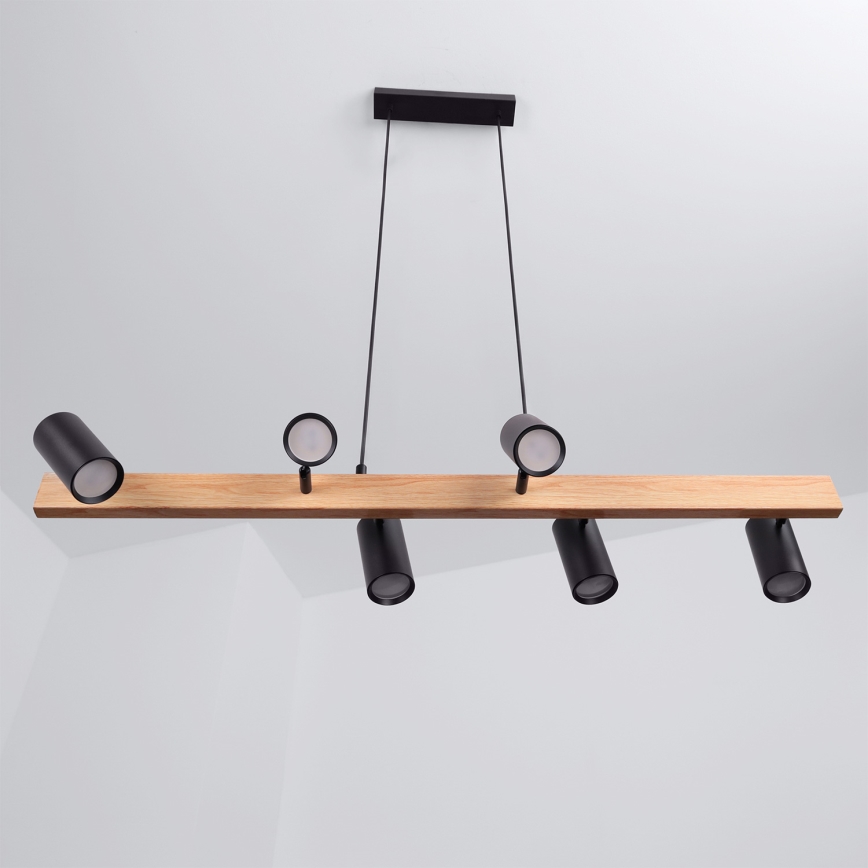 Brilagi - LED RGBW dimmbare Pendelleuchte mit Seilabhängung SELE 6xGU10/6,5W/230V 2700-6500K schwarz/Eichen-Dekor + Fernbedienung