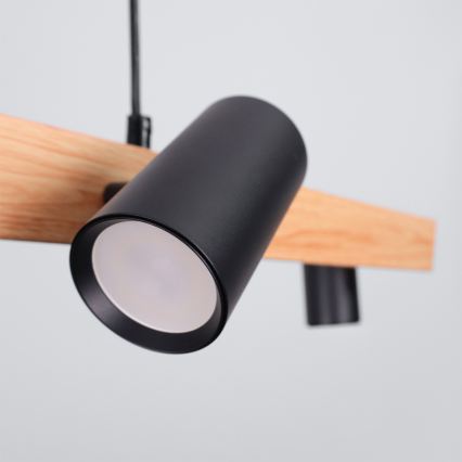Brilagi - LED RGBW dimmbare Pendelleuchte mit Seilabhängung SELE 6xGU10/6,5W/230V 2700-6500K schwarz/Eichen-Dekor + Fernbedienung