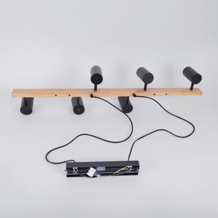 Brilagi - LED RGBW dimmbare Pendelleuchte mit Seilabhängung SELE 6xGU10/6,5W/230V 2700-6500K schwarz/Eichen-Dekor + Fernbedienung