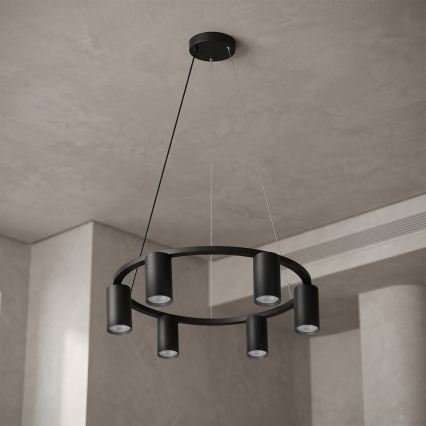 Brilagi - LED RGBW dimmbare Pendelleuchte an Stahlseil SELE 6xGU10/6,5W/230V 2700-6500K schwarz + Fernbedienung