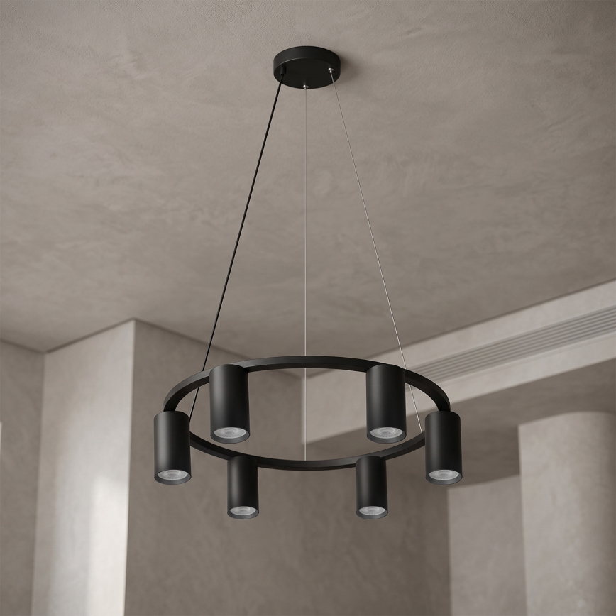 Brilagi - LED RGBW dimmbare Pendelleuchte an Stahlseil SELE 6xGU10/6,5W/230V 2700-6500K schwarz + Fernbedienung