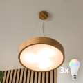 BRILAGI - LED RGBW dimmbare Hängeleuchte CARVALHO 3xE27/12W/230V 2700-6500K Eiche Ø 47,5 cm
