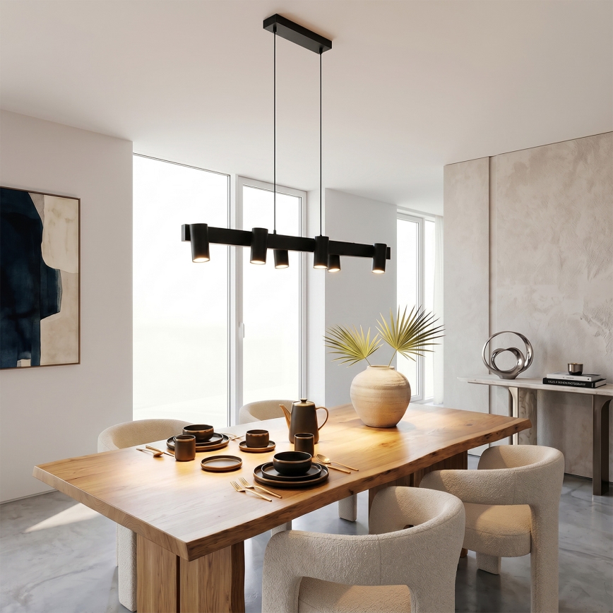 Brilagi - LED RGBW dimmbare Pendelleuchte an Seil SELE 6xGU10/6,5W/230V 2700-6500K schwarz + Fernbedienung