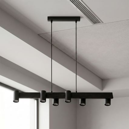 Brilagi - LED RGBW dimmbare Pendelleuchte an Seil SELE 6xGU10/6,5W/230V 2700-6500K schwarz + Fernbedienung