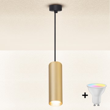 Brilagi - LED RGBW dimmbare Hängeleuchte mit Seilabhängung SELE 1xGU10/4,8W/230V 3000K schwarz/gold + Fernbedienung