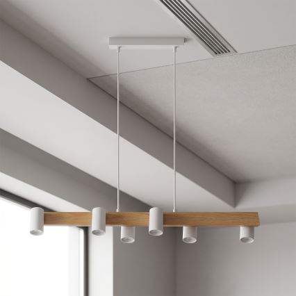 Brilagi - LED RGBW dimmbare Pendelleuchte an Kabel SELE 6xGU10/6,5W/230V 2700-6500K weiß/Eichendekor + Fernbedienung
