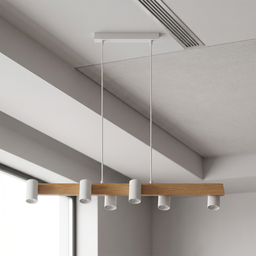 Brilagi - LED RGBW dimmbare Pendelleuchte an Kabel SELE 6xGU10/6,5W/230V 2700-6500K weiß/Eichendekor + Fernbedienung