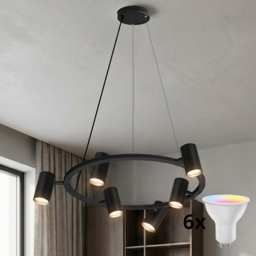 Brilagi - LED RGBW, dimmbare seilabhängige Hängeleuchte SELE 6xGU10/6,5W/230V 2700-6500K schwarz + Fernbedienung