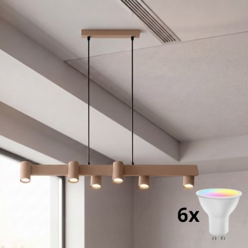 Brilagi - LED RGBW dimmbare Seilpendelleuchte SELE 6xGU10/6,5W/230V 2700-6500K beige + Fernbedienung