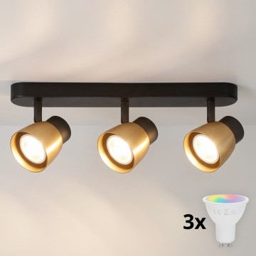 Brilagi - LED RGBW dimmbarer Deckenspot NUGGET 3xGU10/4,8W/230V schwarz/gold