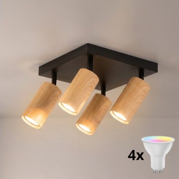 Brilagi - LED RGBW dimmbarer Deckenspot SELE SQUARE 4xGU10/6,5W/230V 2700-6500K schwarz/Eichen-Dekor