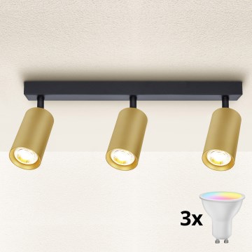 Brilagi - LED RGBW dimmbarer Einbaustrahler SELE GOLDEN 3xGU10/4,8W/230V 3000K schwarz/gold + Fernbedienung