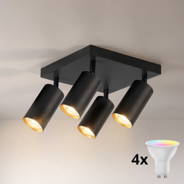 Brilagi - LED RGBW dimmbarer Einbaustrahler SELE SQUARE 4xGU10/6,5W/230V 2700-6500K schwarz/gold