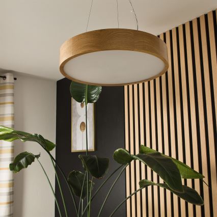 Brilagi - LED RGBW dimmbare Hängeleuchte CARVALHO 3xE27/15W/230V 2700-6500K Wi-Fi Eiche Ø 47,5 cm