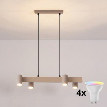 Brilagi - LED RGBW, dimmbarer Pendelleuchter mit Seilaufhängung SELE 4xGU10/6,5W/230V 2700-6500K beige
