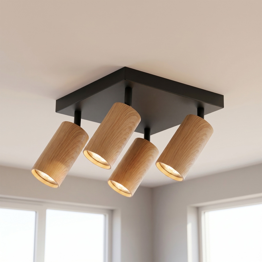 Brilagi - LED RGBW dimmbarer Deckenspot SELE SQUARE 4xGU10/6,5W/230V 2700-6500K schwarz/Eichen-Dekor