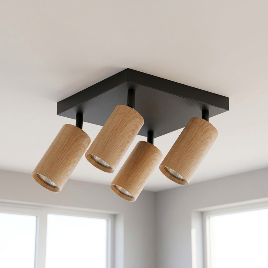 Brilagi - LED RGBW dimmbarer Deckenspot SELE SQUARE 4xGU10/6,5W/230V 2700-6500K schwarz/Eichen-Dekor