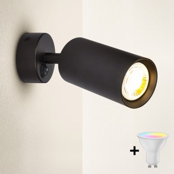 Brilagi - LED RGBW dimmbares Wand-Spotlight mit Schalter SELE 1xGU10/4,8W/230V 3000K schwarz + Fernbedienung