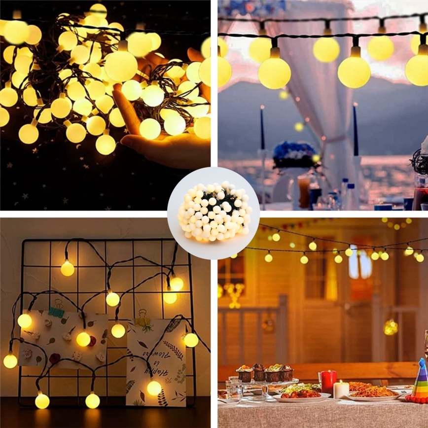 BRILAGI - LED-Solar-Dekorations-Lichterkette BUBBLE, 200 LEDs, 8 Funktionen, 20 m, IP65, warmweiß, 800 mAh