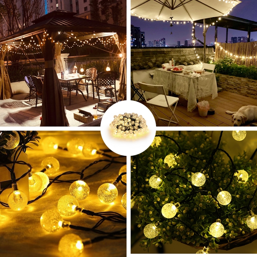 Brilagi - LED-Solar-Deko-Lichterkette BUBBLE, 100 LEDs / 8 Funktionen, 10 m, IP65, warmweiß, 600 mAh