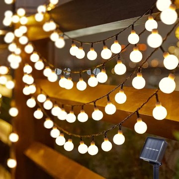 Brilagi - LED-Solar-Dekorations-Lichterkette BUBBLE, 200 LEDs, 8 Funktionen, 20 m, IP65, warmweiß, 800 mAh