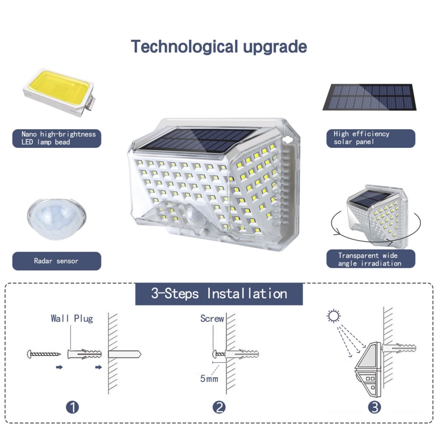 Brilagi - LED Solar-Wandleuchte mit Bewegungs- und Dämmerungssensor WALLIE LED/4W/5,5V 1200 mAh 6500K IP64 silber