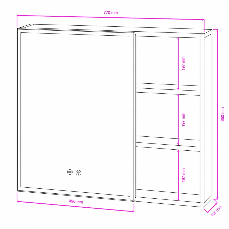 BRILAGI - LED-Spiegelschrank mit integrierter Beleuchtung NOTO SINGLE 78x65 cm