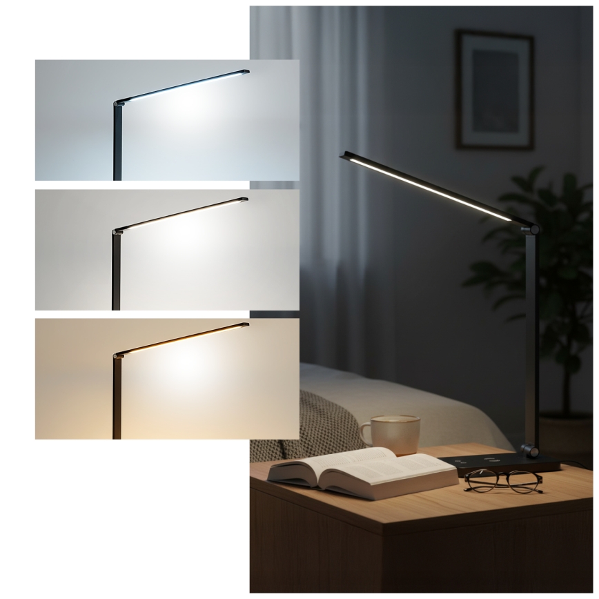 Brilagi - dimmbare LED-Touch-Tischlampe mit kabelloser QI-Ladefunktion MODO CHARGE LED/7W/5V 3000/4000/6000K schwarz