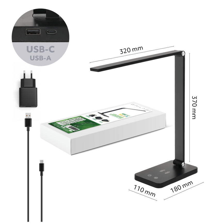BRILAGI - dimmbare LED-Touch-Tischlampe mit kabelloser QI-Ladefunktion MODO CHARGE LED/7W/5V 3000/4000/6000K schwarz