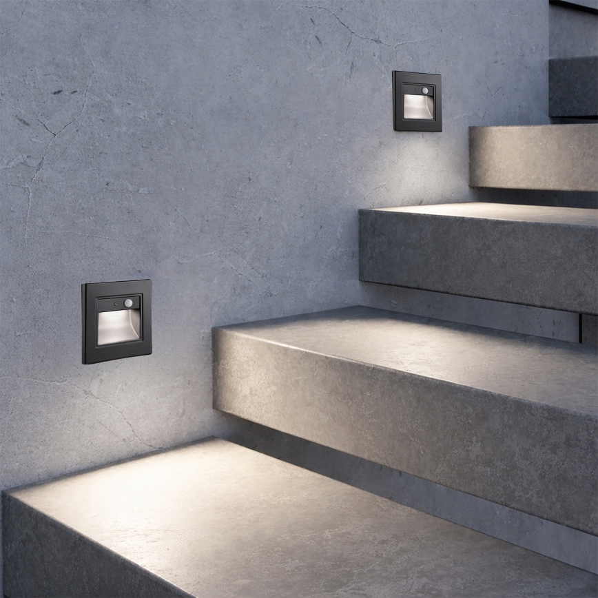 Brilagi - LED Treppenleuchte mit Sensor STEP LIGHT LED/1,5W/230V IP44 schwarz