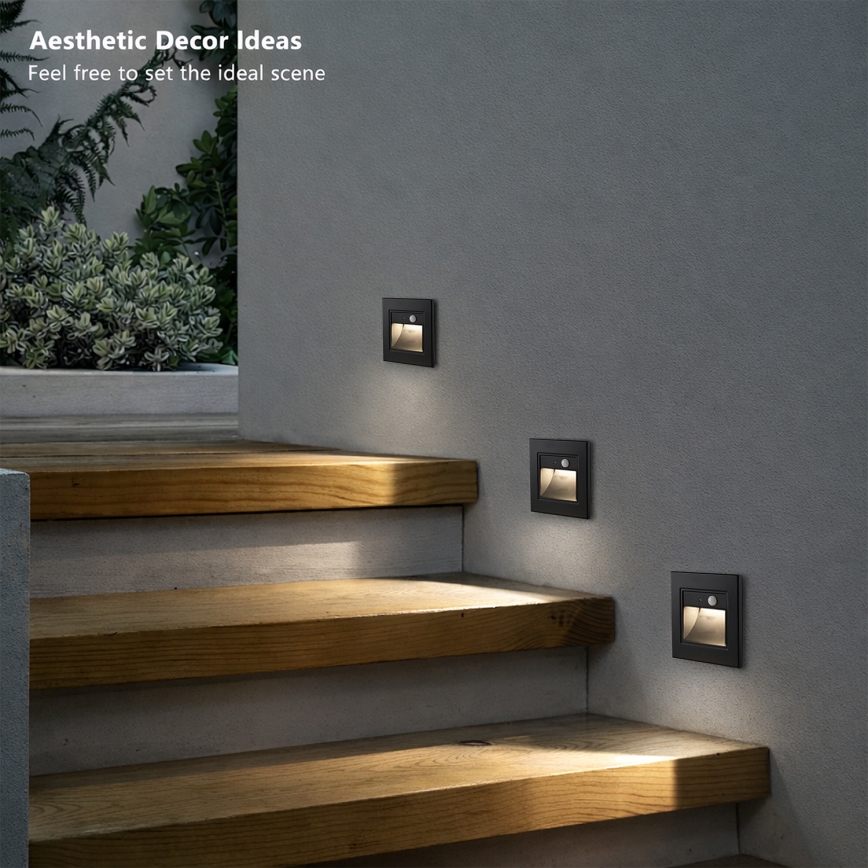 Brilagi - LED Treppenleuchte mit Sensor STEP LIGHT LED/1,5W/230V IP44 schwarz