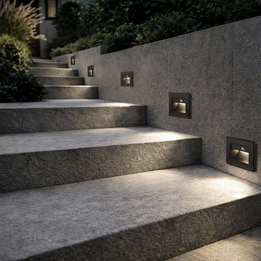 Brilagi - LED Treppenleuchte mit Sensor STEP LIGHT LED/1,5W/230V IP44 schwarz