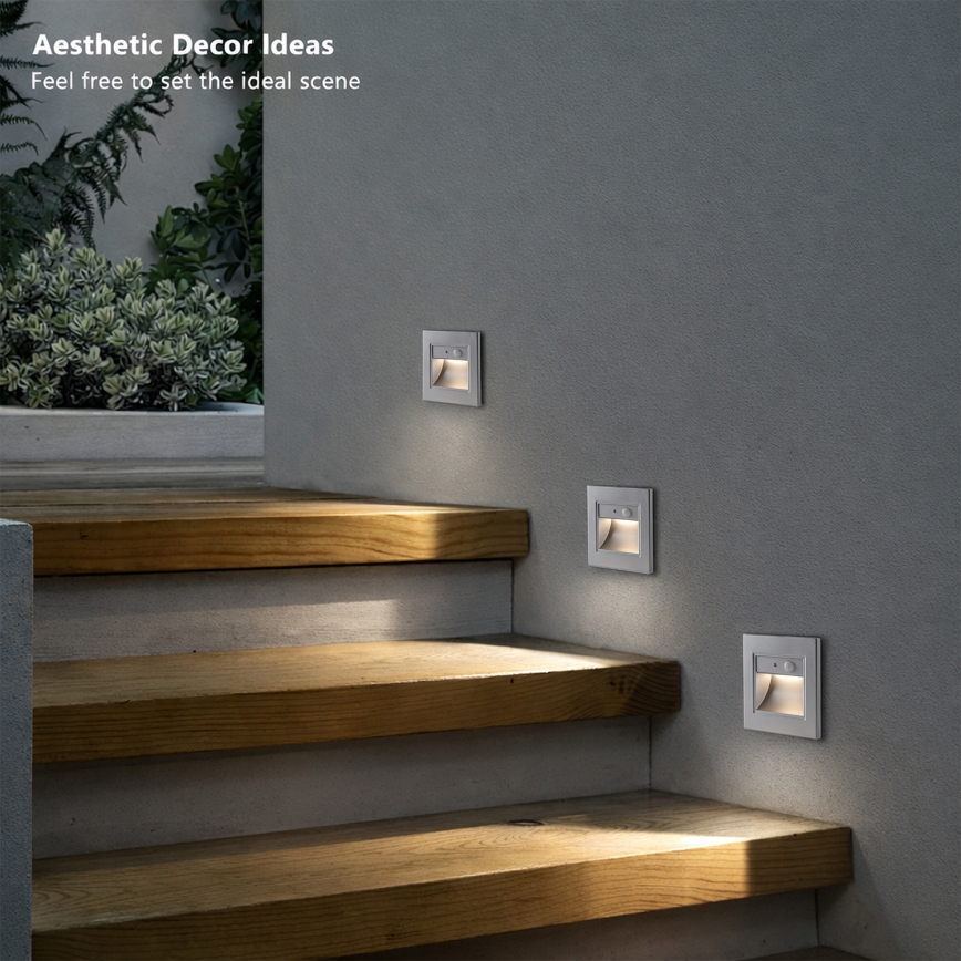 Brilagi - LED Treppenleuchte mit Sensor STEP LIGHT LED/1,5W/230V IP44 silber
