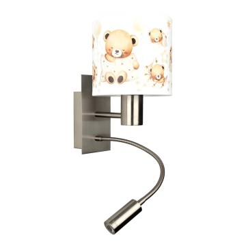 Brilagi - LED verstellbare Kinder-Wandleuchte BOBO 1xE27/25W/230V + LED/3W mattchrom/weiß/Bärchen