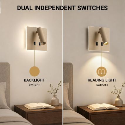 BRILAGI - LED-Wand-Spotleuchte ZAYA DOUBLE LED/8W/230V + LED/3W beige