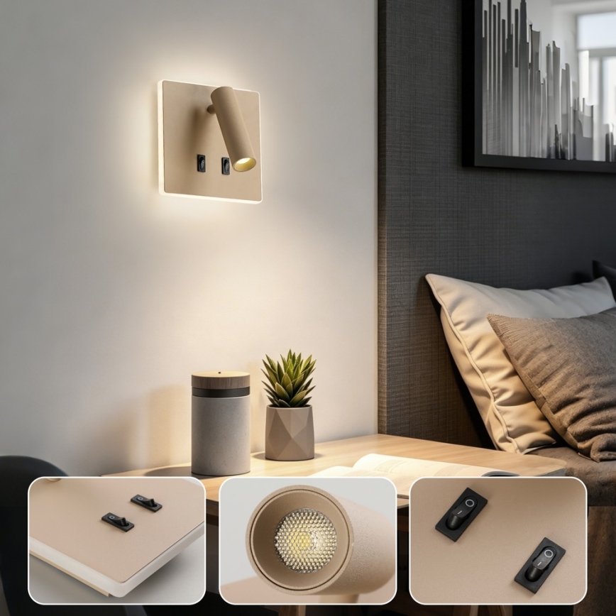 BRILAGI - LED-Wand-Spotleuchte ZAYA DOUBLE LED/8W/230V + LED/3W beige