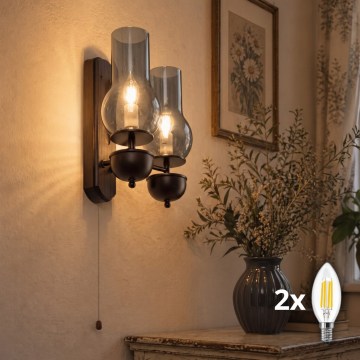 BRILAGI - LED Wandleuchte COTTAGE 2xE14/40W/230V Buche/rauchgrau